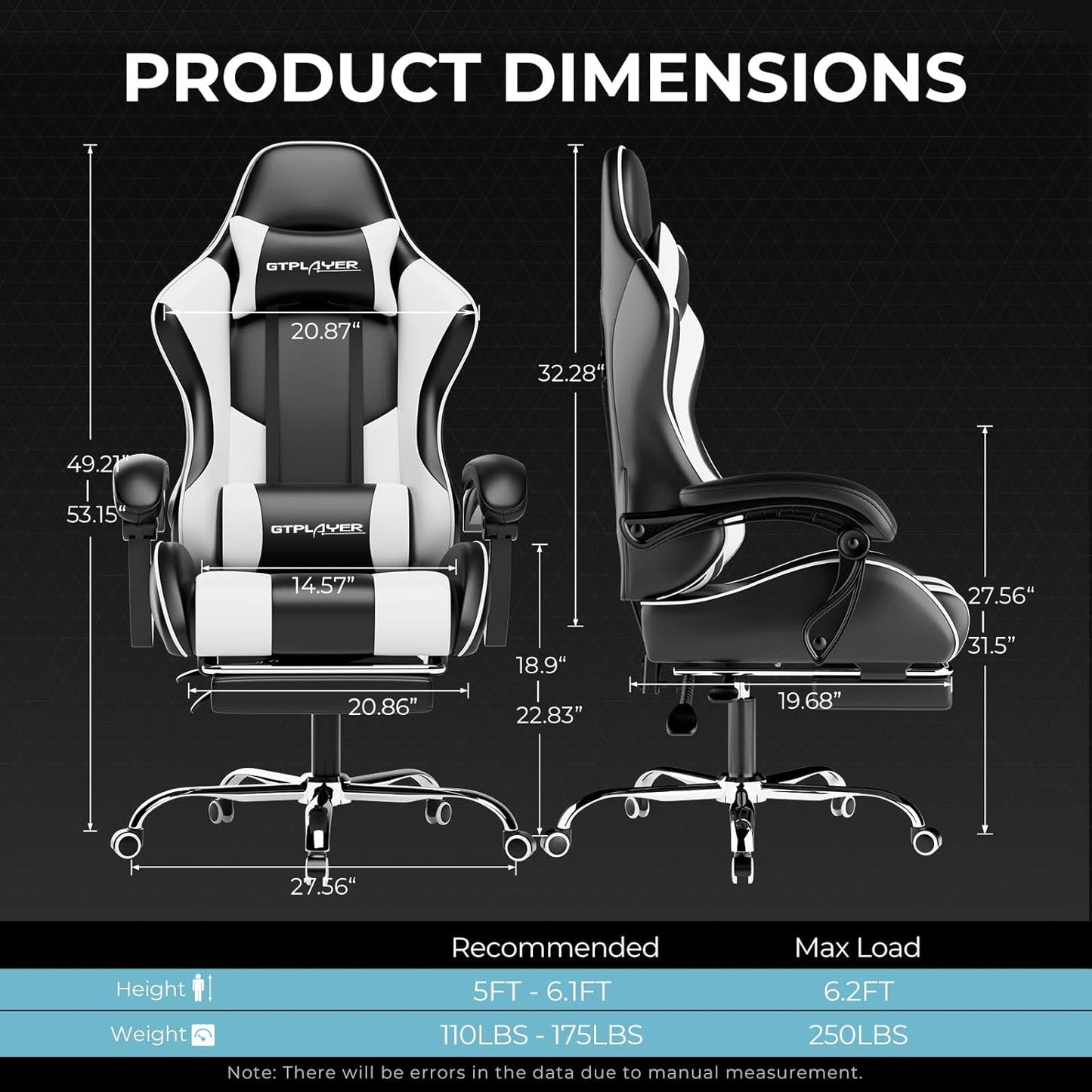 Gaming Chair, Computer Chair with Lumbar Support, Height Adjustable Game Chair with 360°-Swivel Seat & Headrest