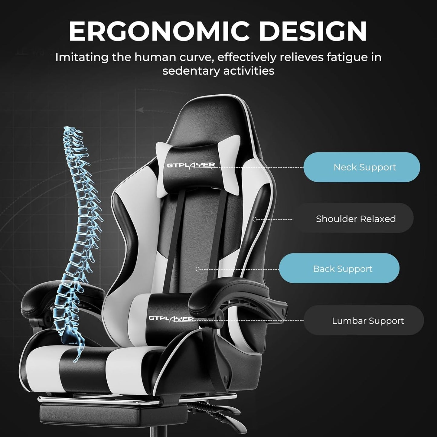 Gaming Chair, Computer Chair with Lumbar Support, Height Adjustable Game Chair with 360°-Swivel Seat & Headrest