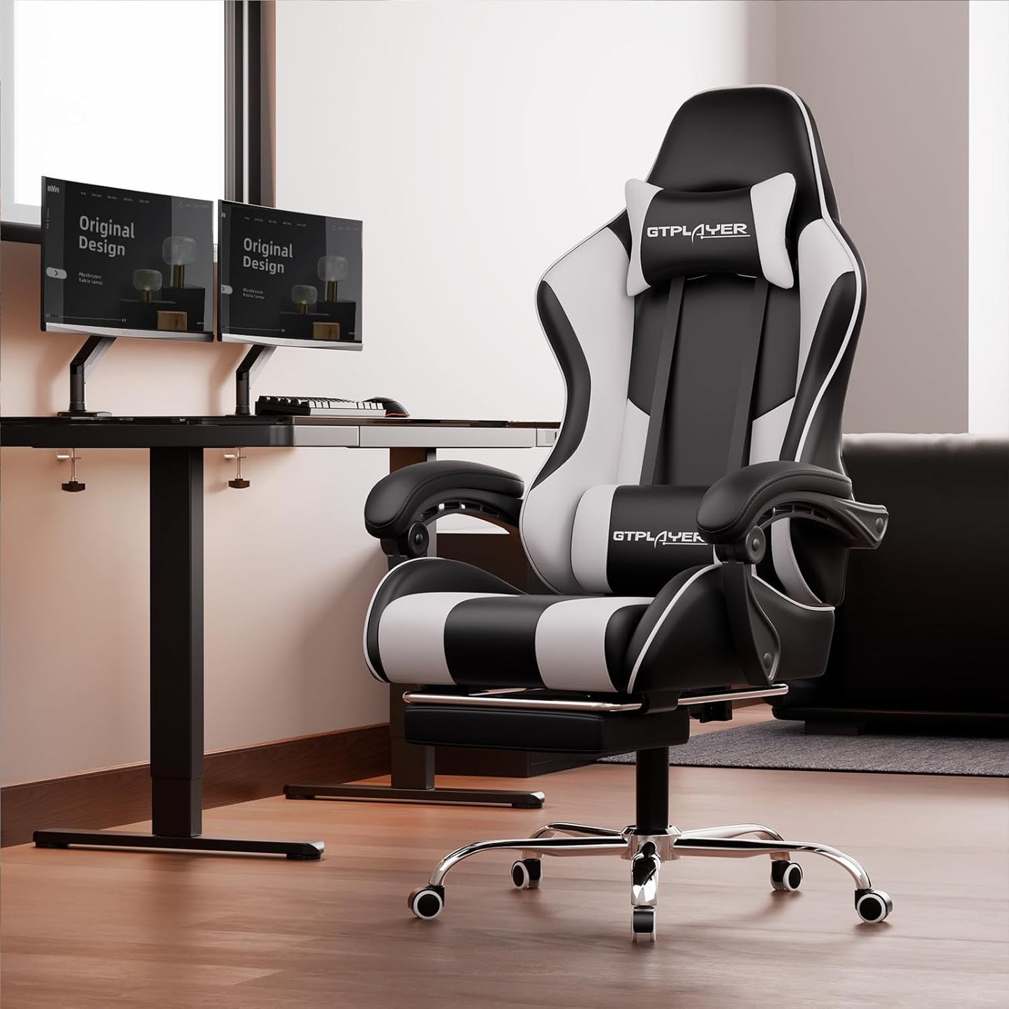 Gaming Chair, Computer Chair with Lumbar Support, Height Adjustable Game Chair with 360°-Swivel Seat & Headrest