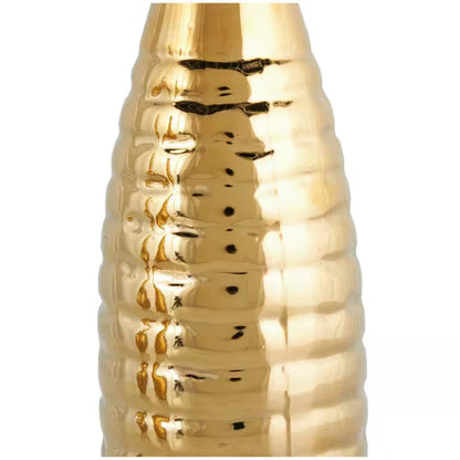 Gold Slim Textured Bottleneck Ceramic Decorative Vase with Varying Patterns (Set of 3)