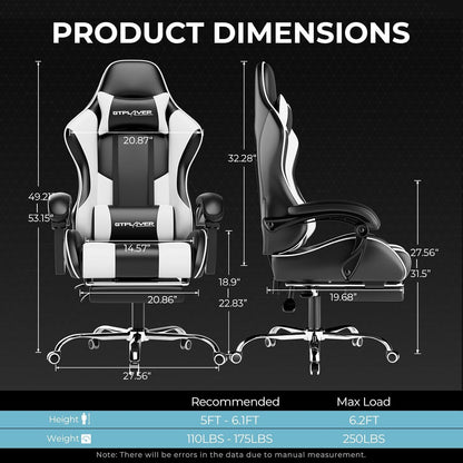 Gaming Chair, Computer Chair with Lumbar Support, Height Adjustable Game Chair with 360°-Swivel Seat & Headrest 