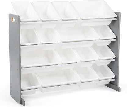 Supersized Storage Organizer with16 Removable Bins, Grey/White –Large Toy Storage Ideal for Kids Playrooms & Nurseries.