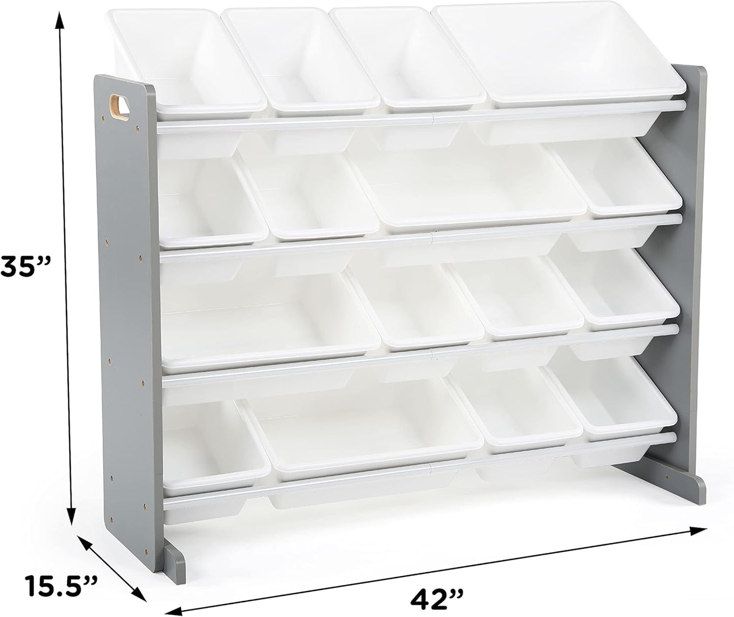 Supersized Storage Organizer with16 Removable Bins, Grey/White –Large Toy Storage Ideal for Kids Playrooms & Nurseries.