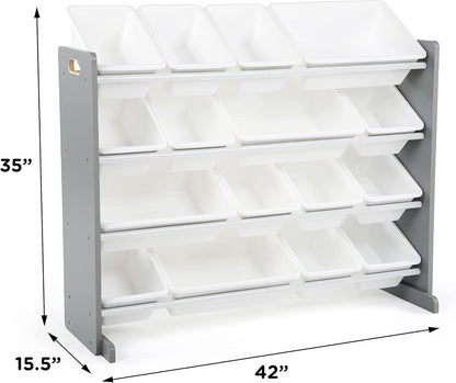 Supersized Storage Organizer with16 Removable Bins, Grey/White –Large Toy Storage Ideal for Kids Playrooms & Nurseries.