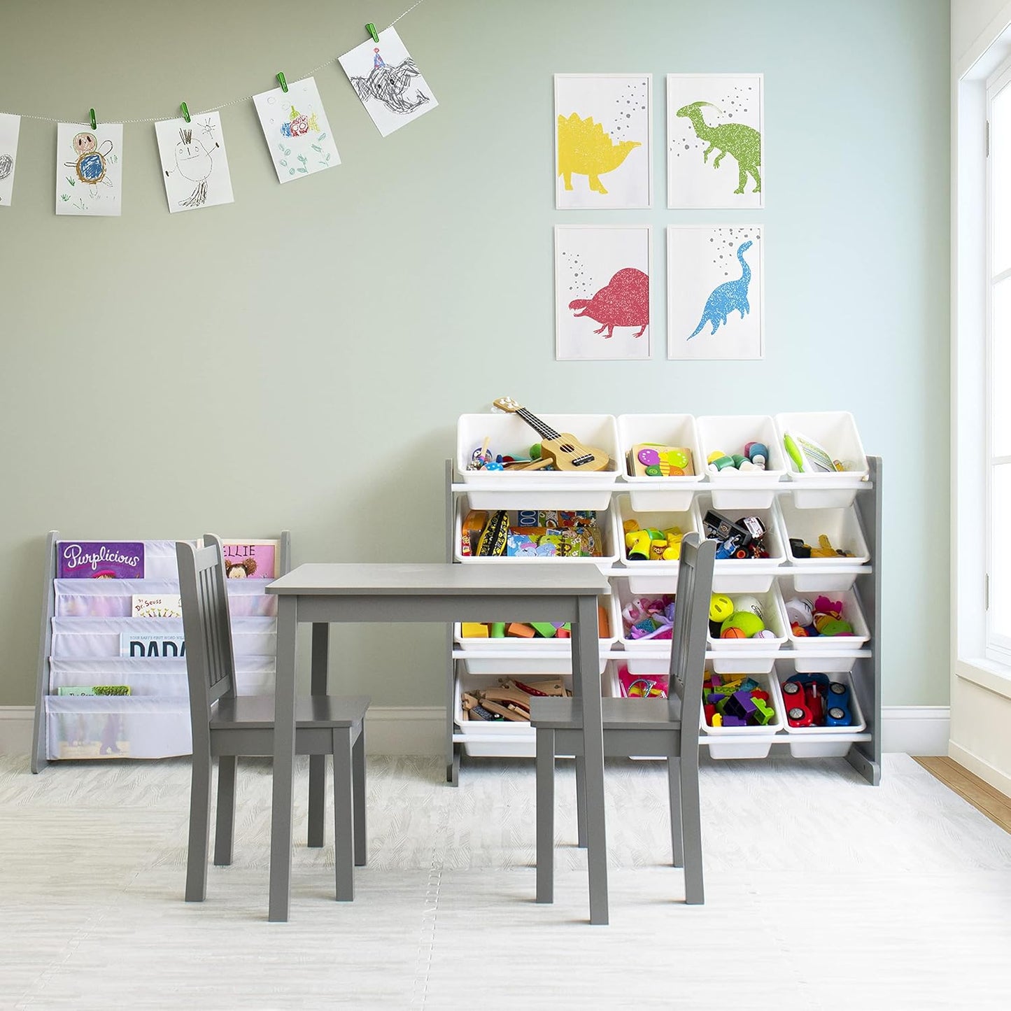 Supersized Storage Organizer with16 Removable Bins, Grey/White –Large Toy Storage Ideal for Kids Playrooms & Nurseries.
